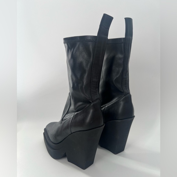 Gia Borghini Texan Black Leather Chunky Platform Sock Square Toe Boots - Picture 7 of 13